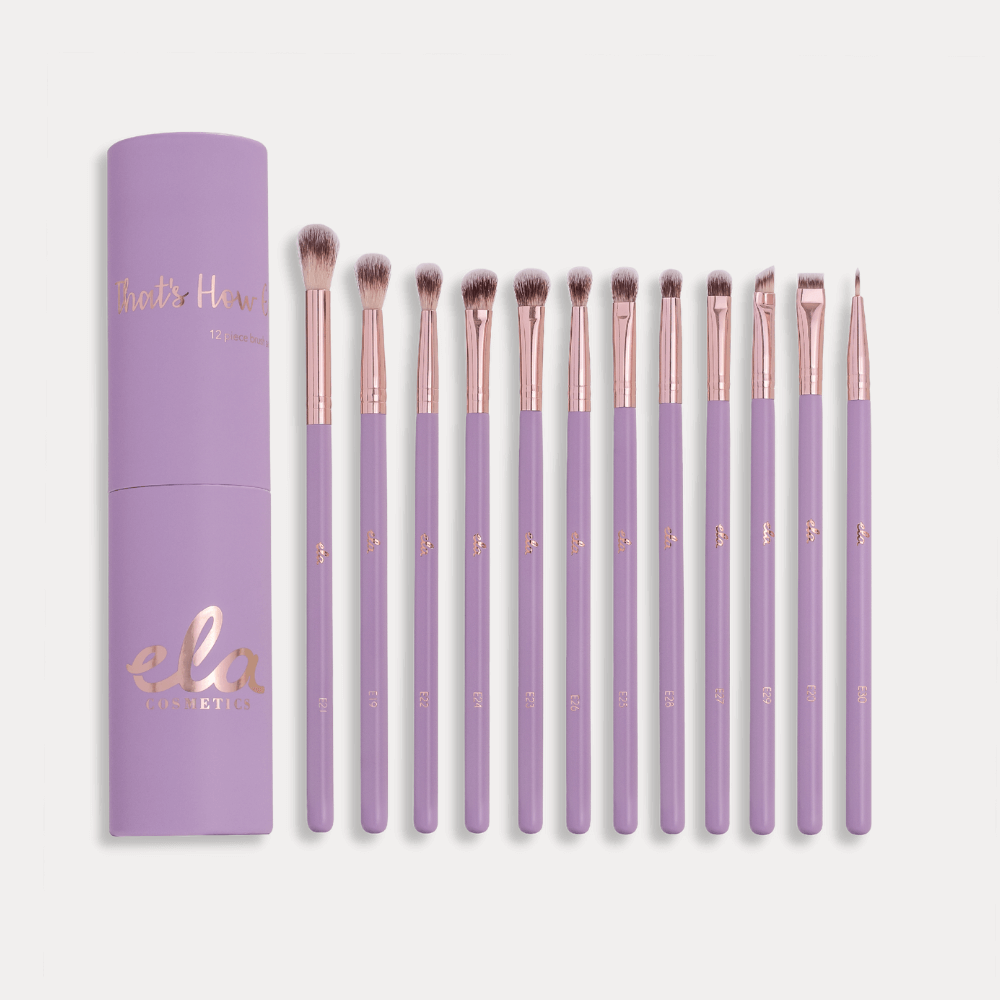 That's How Eye Roll Brush Set - Ela Cosmetics 12 lilac eye brushes on white background