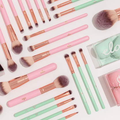 pink and mint brushes and sponges